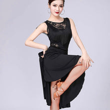 Load image into Gallery viewer, PLT Dancewear Women's 3/4 Length Ballroom Latin Practice Fringe & Twirl Dress Black