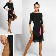 Load image into Gallery viewer, different angles of the Fringey Pencil Latin Dance Dress