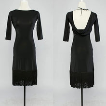 Load image into Gallery viewer, Front and Back of the Fringey Pencil Latin Dance Dress on a mannequin