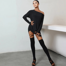 Load image into Gallery viewer, Woman in a black dress and high black socks