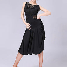Load image into Gallery viewer, PLT Dancewear Women's 3/4 Length Ballroom Latin Practice Fringe & Twirl Dress Black
