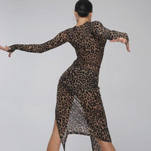 Load image into Gallery viewer, Back of leopard pattern Pretty In Print Long Sleeve Latin Dance Dress