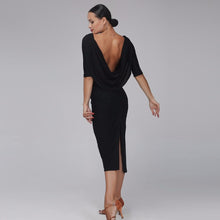 Load image into Gallery viewer, PLT Dancewear Say It Ain't So Latin Practice Dance Dress | Black 3/4 Length