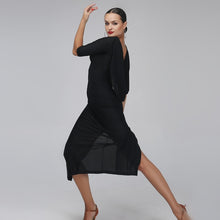 Load image into Gallery viewer, PLT Dancewear Say It Ain't So Latin Practice Dance Dress | Black 3/4 Length