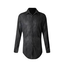 Load image into Gallery viewer, The front of a textured black dance shirt
