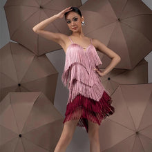 Load image into Gallery viewer, Color Block Fringe Latin Dance Dress
