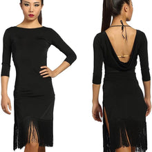 Load image into Gallery viewer, Front and Back of the Fringey Pencil Latin Dance Dress
