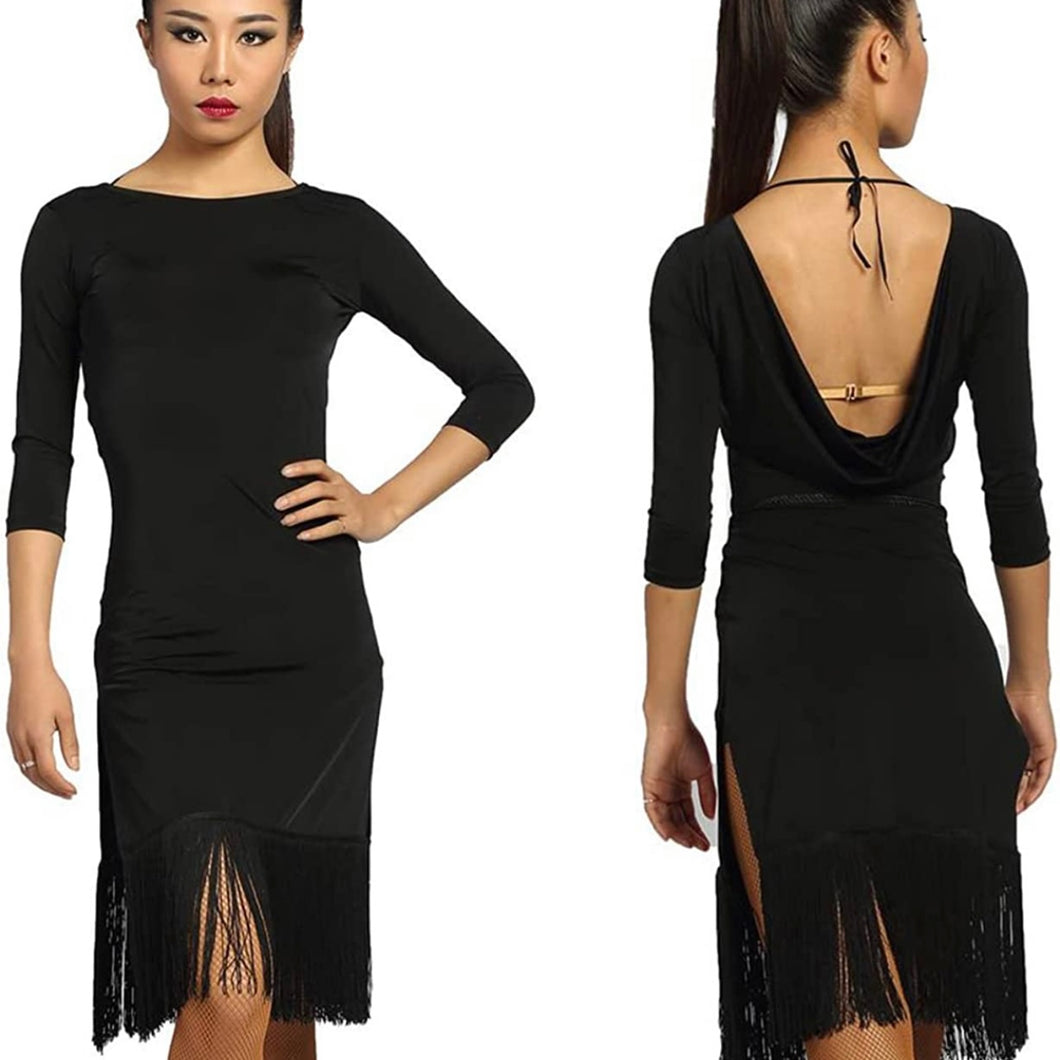 Front and Back of the Fringey Pencil Latin Dance Dress