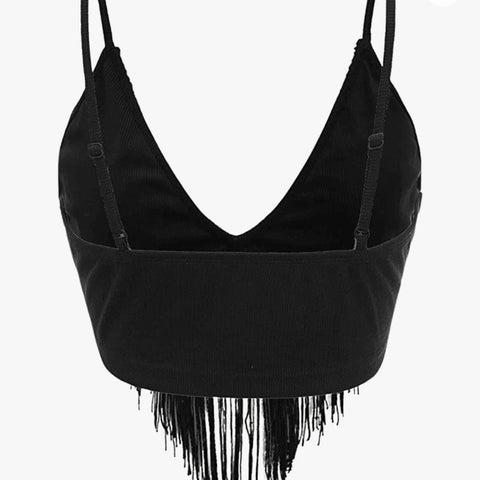 Deep-V Fringe Crop Top