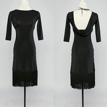 Load image into Gallery viewer, Front and Back of the Fringey Pencil Latin Dance Dress on a mannequin
