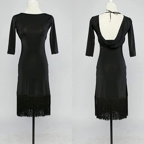 Front and Back of the Fringey Pencil Latin Dance Dress