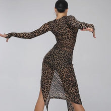 Load image into Gallery viewer, Back of leopard pattern Pretty In Print Long Sleeve Latin Dance Dress
