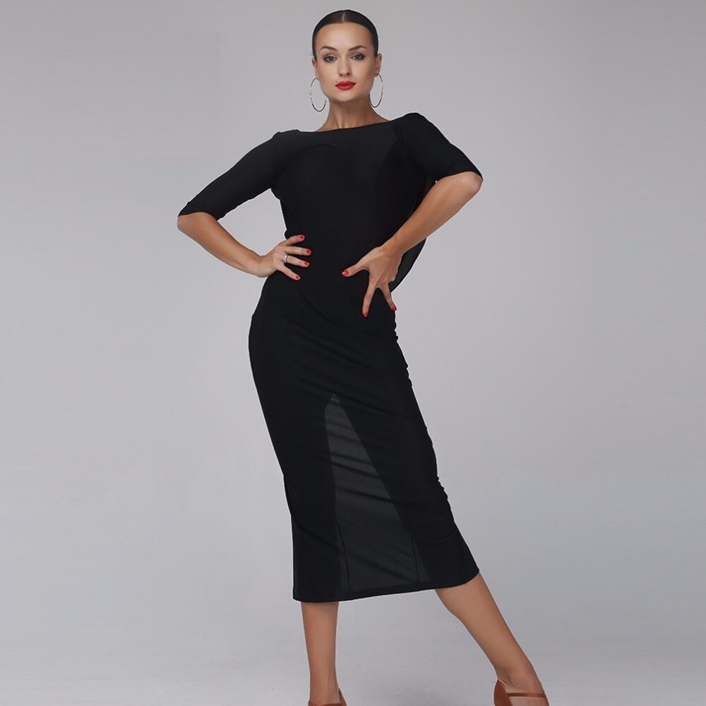 PLT Dancewear Say It Ain't So Latin Practice Dance Dress | Black 3/4 Length